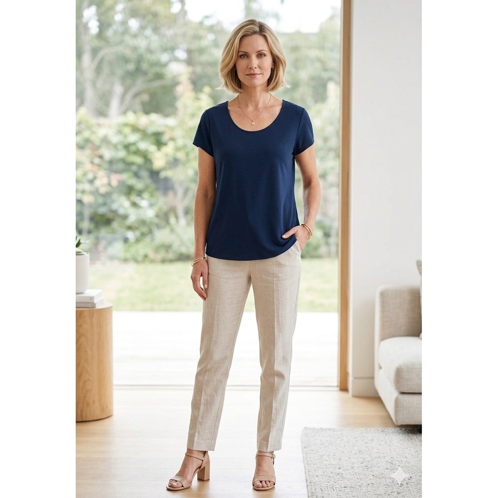 Attitudes by Renee Womens XL Navy Blue Short Sleeve Scoop Neck Como Jersey Top